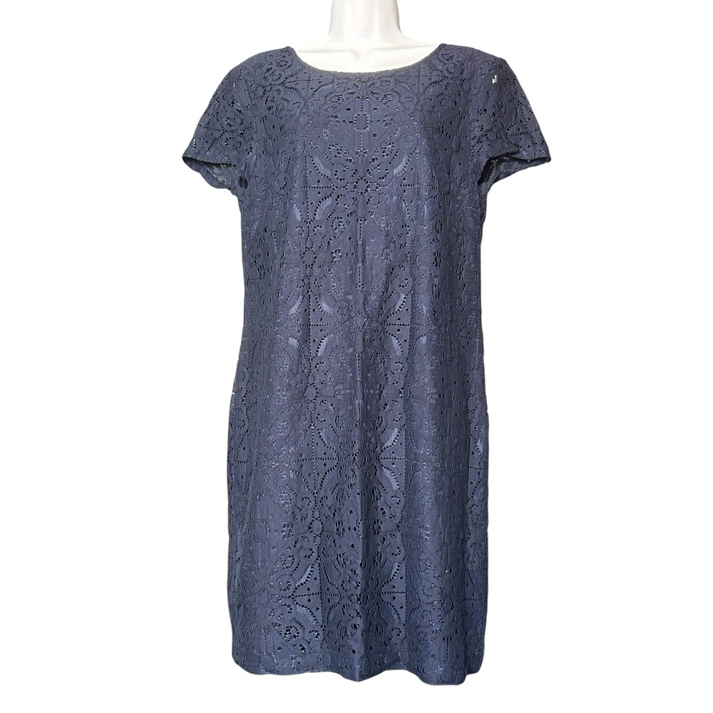 Banana Republic Lace Shift Dress Womens Size 12 Dark Blue Back Zipper Lined
